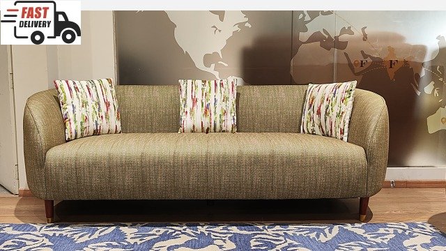 Flex 3 Seater Fabric sofa in Green Texture with Floral Cushion 